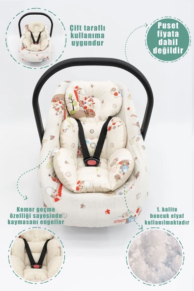 MORDESİGN Çift Taraflı Ortopedik Puset Minderi, Örtü, Çarşaf Ve Bebek Pikesi, 4' Lü Seyahat Set, Animal Serisi - 3