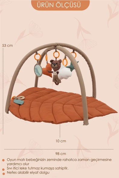 MORDESİGN Bebek Oyun Alanı,Ayı Bebek Aktivite Matı,Yaprak Oyun Matı, Bebek Egzersiz Set,Baby Gym Seri, Kiremit - 3