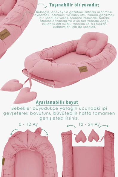 MORDESİGN Babynest Ortopedik Bebek Yatağı, Anne Yanı Bebek Yatağı, Ergonomik Tasarım, Morremix Serisi - 3