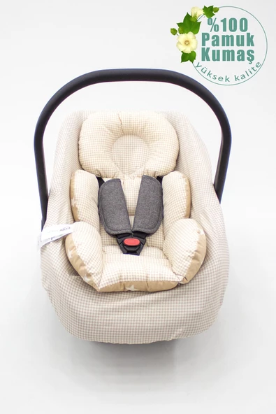 MORDESİGN Ortopedik Bebek Puset Minderi Ve Çarşaf, Pamuklu Kumaş, Ekose Serisi - 5