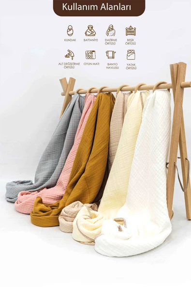 MORDESİGN %100 Pamuk 4 Katlı Müslin Bebek Battaniyesi, 100x120 cm Müslin Örtü, Yenidoğan Kundak, Soft Seri - 5