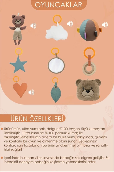 MORDESİGN Bebek Oyun Alanı, Morbear Bebek Aktivite Matı, Yumuşak Oyun Matı, Baby Gym Serisi, Kahverengi - 4