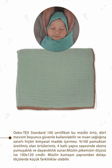 MORDESİGN %100 Pamuk 4 Katlı Müslin Bebek Battaniyesi, 100x120 cm Müslin Örtü, Yenidoğan Kundak, Soft Seri - 2