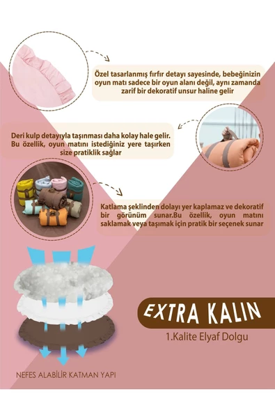MORDESİGN Bebek/Çocuk Oyun Halısı, Yenidoğan Emekleme Pedi, Aktivite Matı, Çok Amaçlı Minder, Kampçı Serisi - 3