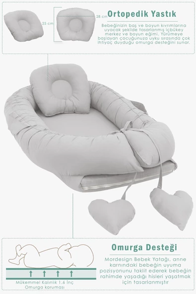 MORDESİGN Babynest Ortopedik Bebek Yatağı, Anne Yanı Bebek Yatağı, Ergonomik Tasarım, Morremix Serisi - 4