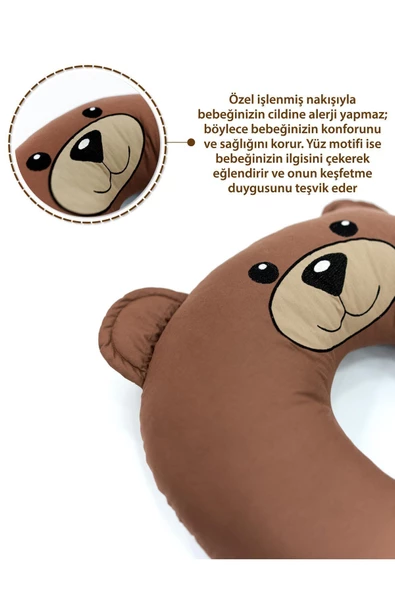 MORDESİGN Çift Taraflı Emzirme Yastığı Bebek Destek Minderi Hamile Yastığı Pamuk Kumaş Morbear Serisi - 4