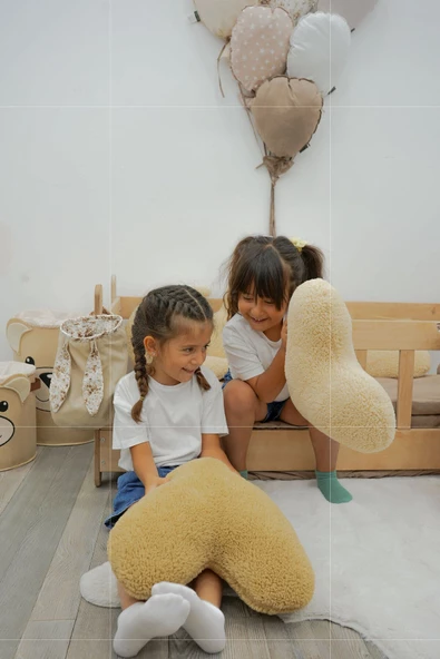 MORDESİGN Dekoratif Peluş Yastık, Teddy Kumaş Kalp Yastık, Süper Yumuşak Kabarık Kalp Yastık, Morteddy Serisi - 4