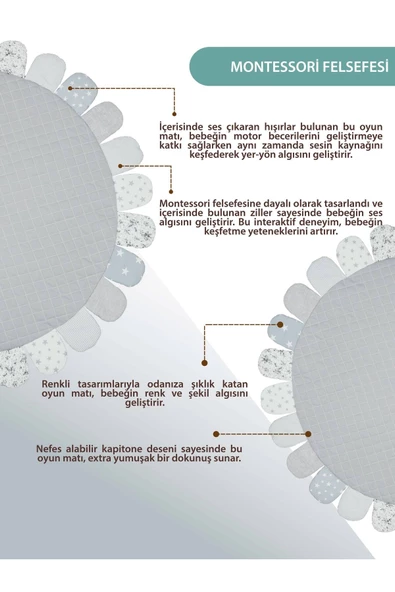MORDESİGN Bebek/Çocuk Oyun Halısı, Yenidoğan Emekleme Pedi, Aktivite Matı, Çok Amaçlı Minder, Sunny Serisi - 3