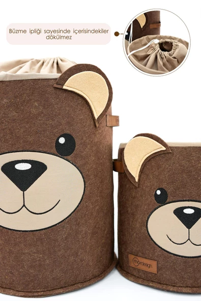 MORDESİGN 2'li Set, Çocuk Saklama Kutusu,Dolap İçi Çamaşır/Oyuncak Düzenleyici, Kirli Sepeti, Morbear Serisi - 4