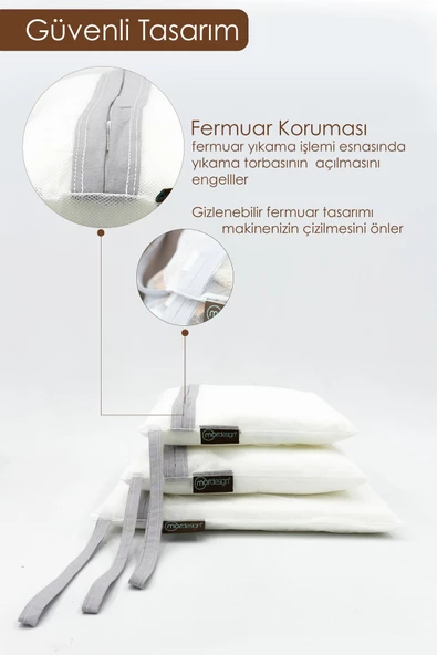 MORDESİGN 3'lü Çamaşır Yıkama Filesi, Kirli/Temiz Bebek Kıyafet Torbası, Kirli Sepeti, Dhobis Seri, Gri - 4