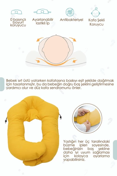 MORDESİGN Moresleep 2'si 1 arada Bebek Sarılma ve Şekillendirme Yastığı, Düz Kafa Yastığı,Pamuklu,Uyku Yastığı - 3