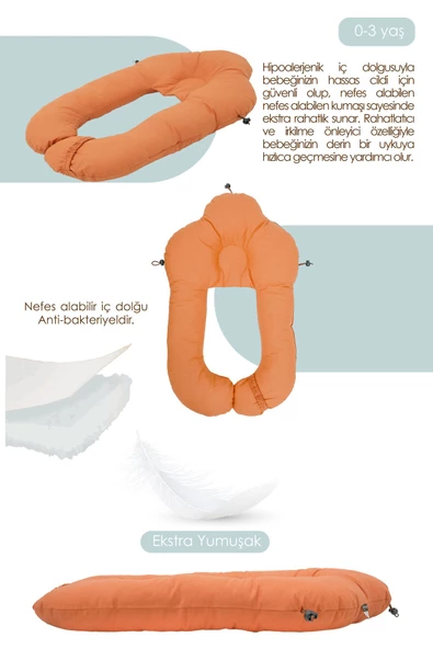 MORDESİGN Moresleep 2'si 1 arada Bebek Sarılma ve Şekillendirme Yastığı, Düz Kafa Yastığı,Pamuklu,Uyku Yastığı - 3