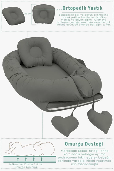 MORDESİGN Babynest Ortopedik Bebek Yatağı, Anne Yanı Bebek Yatağı, Ergonomik Tasarım, Morremix Serisi - 4