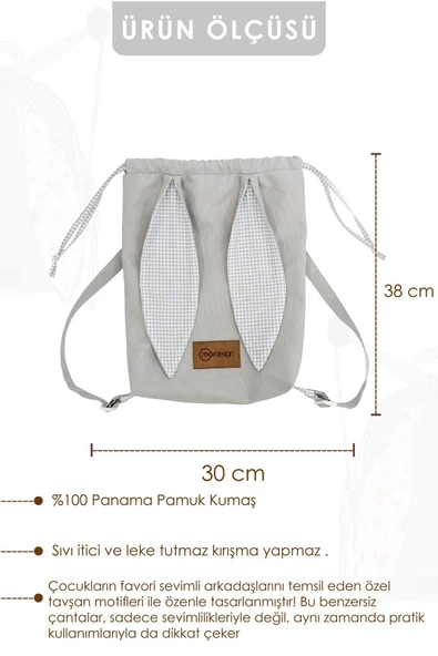 MORDESİGN Tavşan Çocuk Sırt Çantası: Kreş/Anasınıfı İçin Pamuk Kumaş Çanta, Sevimli Bunny Bag - 2