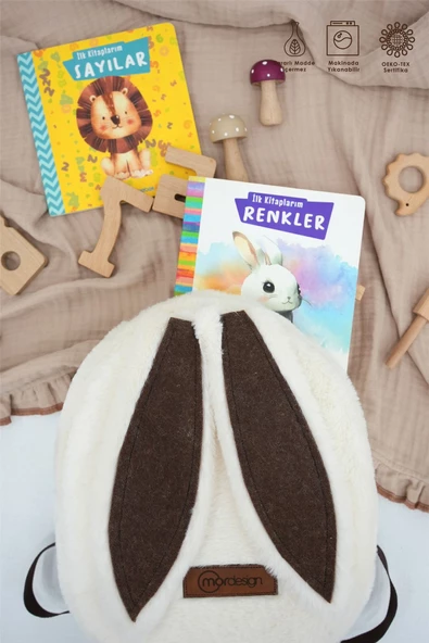 MORDESİGN Sevimli Tavşan Çocuk Sırt Çantası: Kreş/Anasınıfı İçin Peluş Kumaş Çanta, Morbunny Serisi - 4