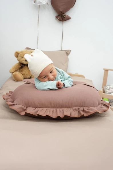 MORDESİGN Fırfırlı Emzirme Yastığı, Bebek Destek Minderi, Hamile Yastığı, Pamuk Kumaş, Ruffle Seri, Kahverengi - 6