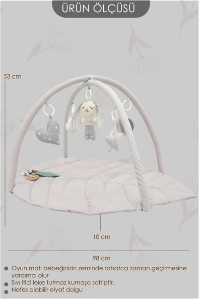 MORDESİGN Bebek Oyun Alanı, Tavşan Bebek Aktivite Matı, Yaprak Tasarım Oyun Matı, Baby Gym Serisi, Gri - 4