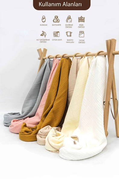 MORDESİGN %100 Pamuk 4 Katlı Müslin Bebek Battaniyesi, 100x120 cm Müslin Örtü, Yenidoğan Kundak, Soft Seri - 5