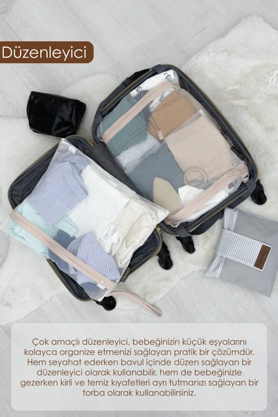 MORDESİGN 3'lü Çamaşır Yıkama Filesi, Kirli/Temiz Bebek Kıyafet Torbası, Kirli Sepeti, Dhobis Seri, Bej - 3