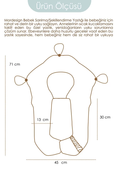 MORDESİGN Moresleep 2'si 1 arada Bebek Sarılma ve Şekillendirme Yastığı, Düz Kafa Yastığı,Pamuklu,Uyku Yastığı - 5