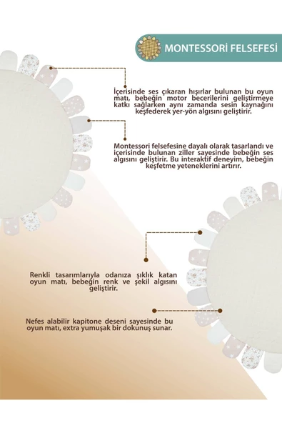 MORDESİGN Bebek/Çocuk Oyun Halısı, Yenidoğan Emekleme Pedi, Aktivite Matı, Çok Amaçlı Minder, Sunny Serisi - 3