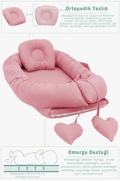 MORDESİGN Babynest Ortopedik Bebek Yatağı, Anne Yanı Bebek Yatağı, Ergonomik Tasarım, Morremix Serisi - 4