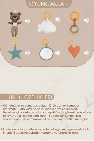 MORDESİGN Bebek Oyun Alanı,Ayı Bebek Aktivite Matı,Yaprak Oyun Matı, Bebek Egzersiz Set,Baby Gym Seri, Bej - 4