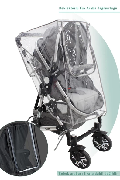 MORDESİGN Fermuarlı Ultra Lüx Bebek Arabası Yağmurluğu, Reflektör Özellikli Yağmurluk
