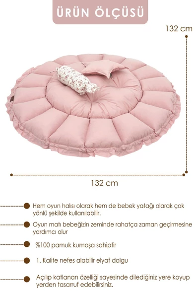 MORDESİGN Bebek Yatağı ve Oyun Halısı, Babynest, Yenidoğan Oyun Halısı,  Açılır/Kapanır Yatak, Bloom Serisi - 3