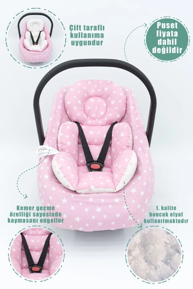 MORDESİGN Ortopedik Bebek Yatak, Pike Ve Puset Aksesuar 6'lı Set, Pembe Renk Stars Desen - 6