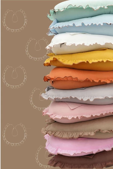 MORDESİGN Fırfırlı Emzirme Yastığı, Bebek Destek Minderi, Hamile Yastığı, Pamuk Kumaş, Ruffle Seri, Kapiçino - 4