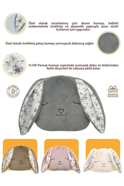 MORDESİGN Peluş Tavşan Yastık, Sevimli Tavşan Nakışlı Kırlent, Peluş Tavşan Oyuncak, Morbunny Seri - 2