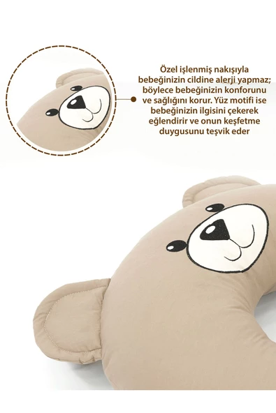 MORDESİGN Emzirme Yastığı Bebek Destek Minderi Hamile Yastığı Pamuk Kumaş Morbear Serisi, Kapiçino - 4