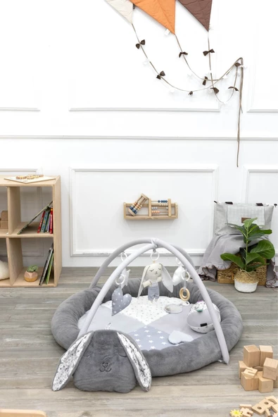 MORDESİGN Bebek Oyun Alanı, Tavşanlı Bebek Aktivite Matı, Yumuşak Oyun Matı, Baby Gym Serisi, Gri - 6