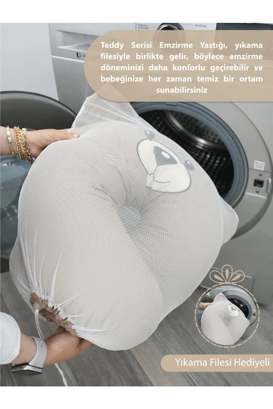 MORDESİGN Emzirme Yastığı Bebek Destek Minderi Hamile Yastığı Pamuk Kumaş Morbear Serisi, Kapiçino - 2