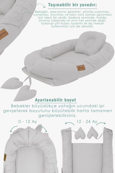 MORDESİGN Babynest Ortopedik Bebek Yatağı, Anne Yanı Bebek Yatağı, Ergonomik Tasarım, Morremix Serisi - 3