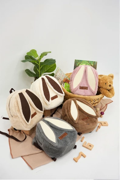 MORDESİGN Sevimli Tavşan Çocuk Sırt Çantası: Kreş/Anasınıfı İçin Peluş Kumaş Çanta, Morbunny Serisi - 5