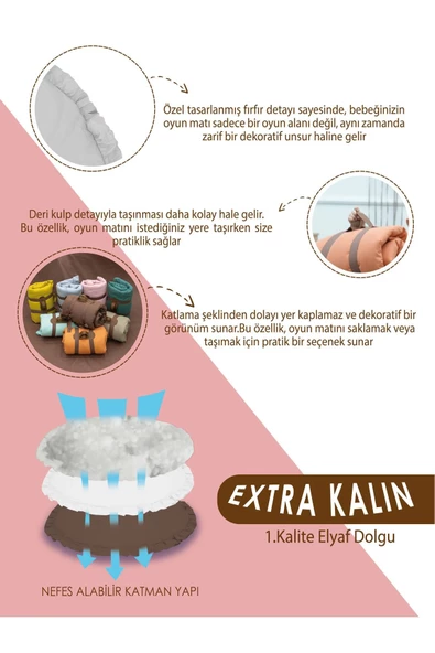 MORDESİGN Bebek/Çocuk Oyun Halısı, Yenidoğan Emekleme Pedi, Aktivite Matı, Çok Amaçlı Minder, Kampçı Serisi - 3