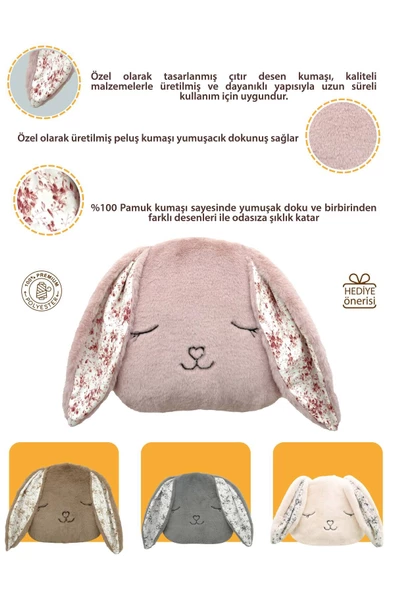 MORDESİGN Peluş Tavşan Yastık, Sevimli Tavşan Nakışlı Kırlent, Peluş Tavşan Oyuncak, Morbunny Seri - 2