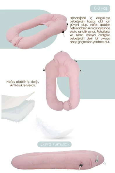 MORDESİGN 2'si 1 arada Bebek Sarılma ve Şekillendirme Yastığı, Düz Kafa Yastığı,Pamuklu,Uyku Yastığı - 4