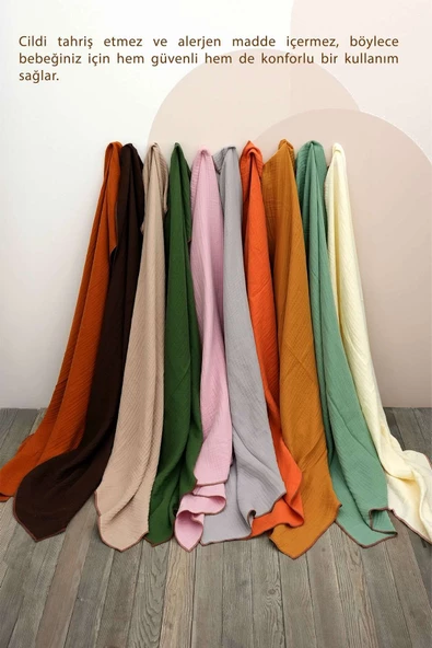 MORDESİGN %100 Pamuk 4 Katlı Müslin Bebek Battaniyesi, 100x120 cm Müslin Örtü, Yenidoğan Kundak, Soft Seri - 3