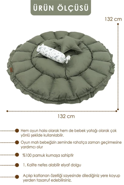 MORDESİGN Bebek Yatağı ve Oyun Halısı, Babynest, Yenidoğan Oyun Halısı,  Açılır/Kapanır Yatak, Bloom Serisi - 2