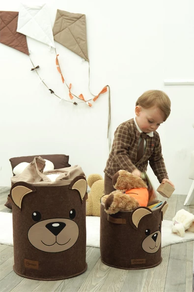 MORDESİGN 2'li Set, Çocuk Saklama Kutusu,Dolap İçi Çamaşır/Oyuncak Düzenleyici, Kirli Sepeti, Morbear Serisi - 6