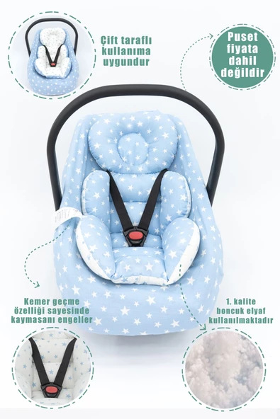 MORDESİGN Ortopedik Bebek Yatak, Pike Ve Puset Aksesuar 6'lı Set, Mavi Renk Stars Desen - 4