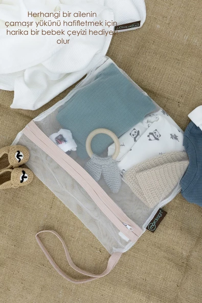 MORDESİGN 3'lü Çamaşır Yıkama Filesi, Kirli/Temiz Bebek Kıyafet Torbası, Kirli Sepeti, Dhobis Seri, Bej - 5