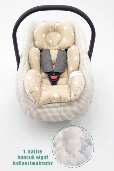 MORDESİGN Ortopedik Bebek Puset Minderi Ve Çarşaf, Pamuklu Kumaş, Ekose Serisi - 2
