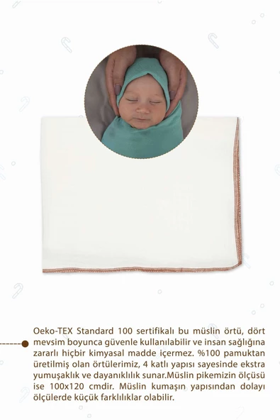 MORDESİGN %100 Pamuk 4 Katlı Müslin Bebek Battaniyesi, 100x120 cm Müslin Örtü, Yenidoğan Kundak, Soft Seri - 2