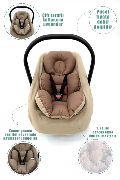 MORDESİGN Ortopedik Bel Destekli Bebek Puset Minderi, Örtü Ve Çarşaf 3'lü Set, Morremix Serisi, Kapiçino - 3