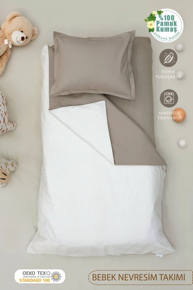 MORDESİGN Bebek Nevresim Seti, %100 Pamuk Kumaş Çift Taraflı, Çocuk Nevresim Takımı, Gingham Serisi
