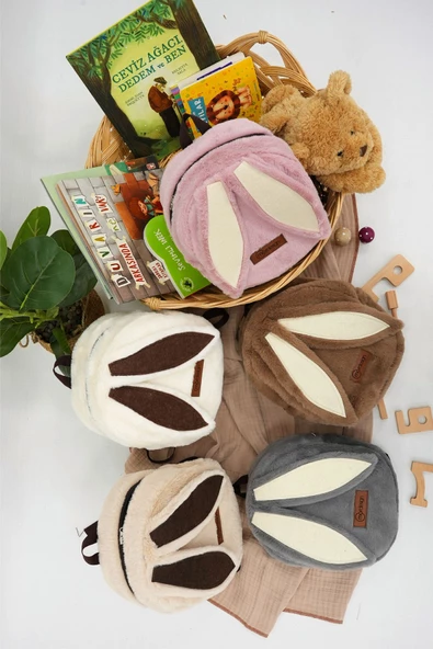 MORDESİGN Sevimli Tavşan Çocuk Sırt Çantası: Kreş/Anasınıfı İçin Peluş Kumaş Çanta, Morbunny Serisi - 6